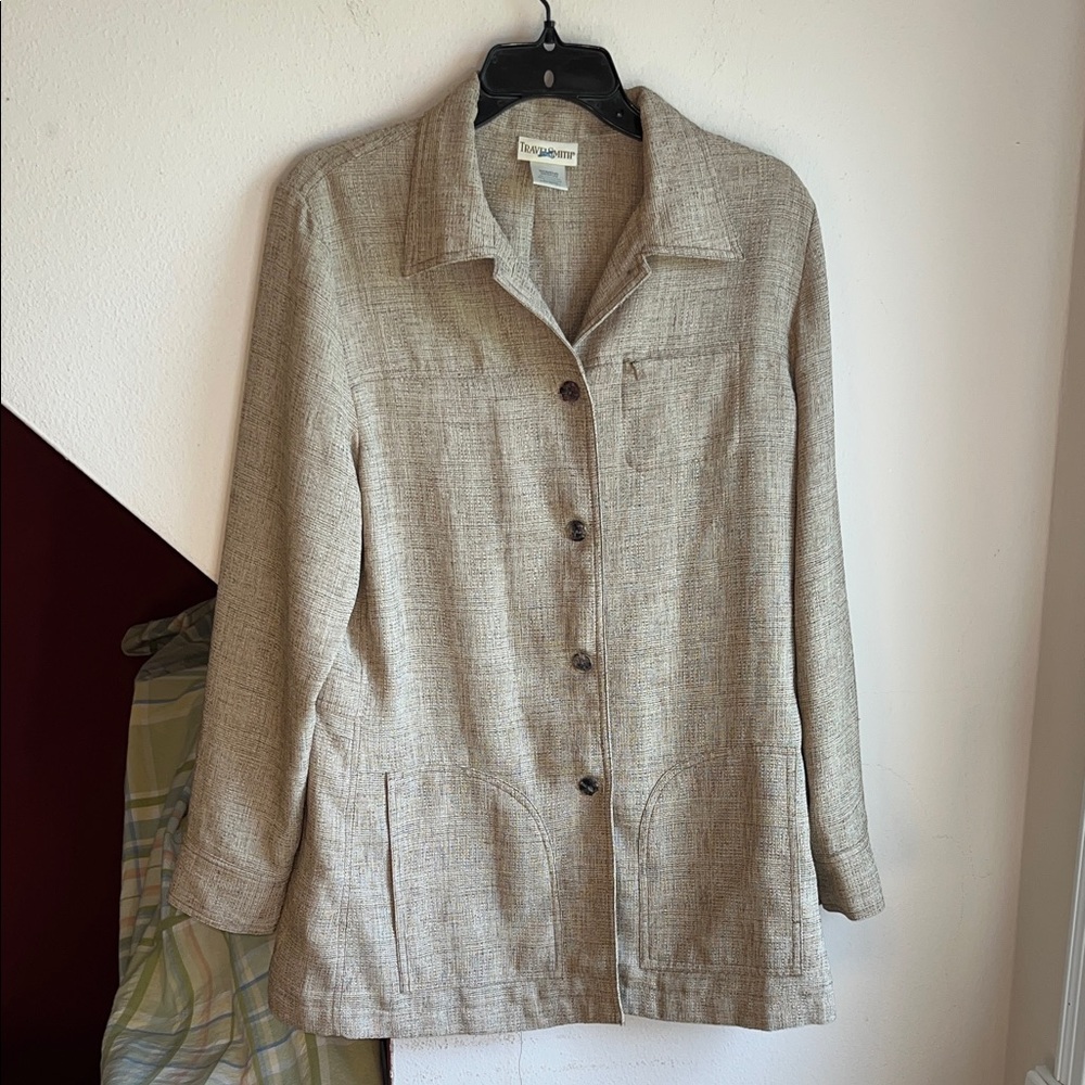 TravelSmith Womens Tan Textured Button Front Utility Travel Jacket Medium 5445